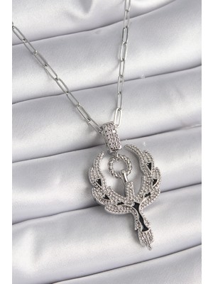 Nehir 316L Çelik Gümüş Renk Zirkon Taşlı Anka Kuşu Model Kadın Kolye