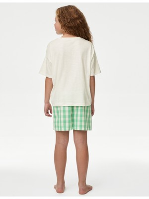 Marks & Spencer Saf Pamuk Çilek Desenli ve Pötikareli Pijama (3-16 Yaş)