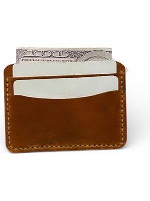 Parla Leather Simona El Yapımı Hakiki Gerçek Deri Kadın Erkek Kart Cüzdan Kızıl Taba