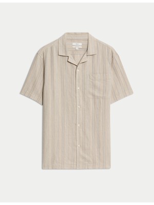 Marks & Spencer Regular Fit Keten Karışımlı Çizgili Gömlek