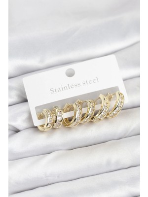 Butik Bfs 316L Çelik Gold Renk Su Yolu Halka Küpe Seti