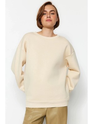 Pazarcan 3 Iplik Şardonlu Bisiklet Yaka Sweatshirt Bej