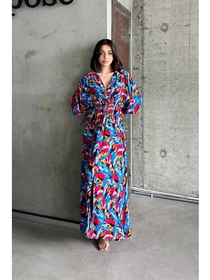 Pazarcan Dokuma Baskılı Yarasa Kol Elbise S8124