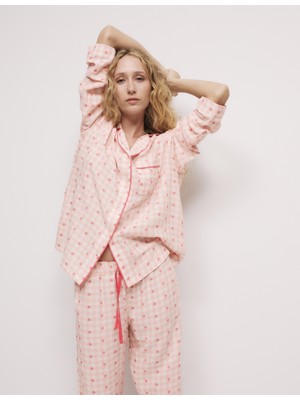 Marks & Spencer Pamuk Karışımlı Kareli Kalp Desenli Pijama Üstü
