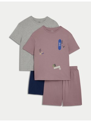 Marks & Spencer 2'li Saf Pamuklu Kaykay Desenli Pijama Takımı (6–16 Yaş)​