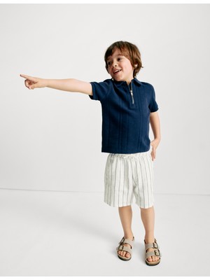 Marks & Spencer Keten Karışımlı Çizgili Şort (2–8 Yaş)