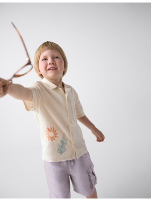 Marks & Spencer Keten Karışımlı Işlemeli Gömlek (2-8 Yaş)