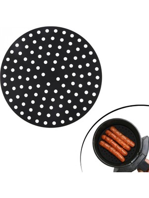 MiraLive Siyah Isıya Dayanıklı Yıkanılabilir Silikon Fırın ve Airfryer Yuvarlak Model Pişirme Matı 20 cm