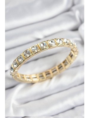 İntora Pirinç Zirkon Taşlı Kare Model Gold Renk Lastikli Kadın Bileklik - TJ-BB7497