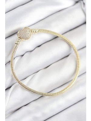 İntora Pirinç Charm Zirkon Taşlı Kalp Model Gold Renk Kadın Bileklik - TJ-BB7809