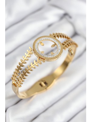 İntora 316L Çelik Zirkon Taşlı Takılabilir Gold Renk Kelepçe - TJ-BB7820