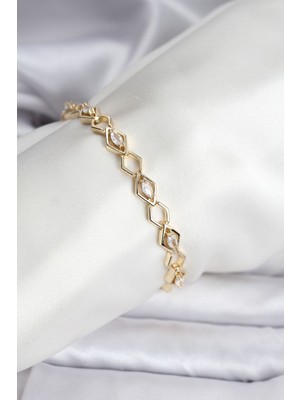 İntora 14K Gold Renk Kaplama Baklava Dilim Model Kadın Bileklik - TJ-BB8115