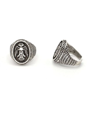 İntora Antik Gümüş Kaplama Selçuklu Arması Ayarlanabilir Yüzük