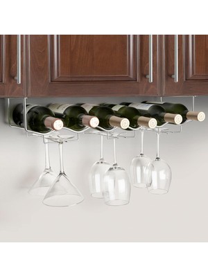 Hepta Collection Bosphorus Homi Dolap Altı Şaraplık ve Bardaklık, 54X11X18 Cm, Gümüş