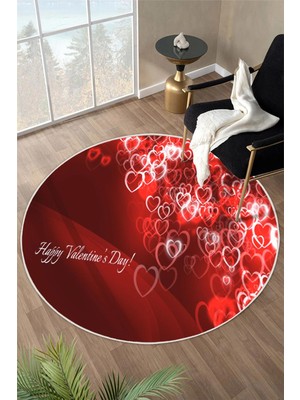 Pelura Halı Valentine's Day Sevgililer Günü Özel Dijital Baskılı Kaymaz Taban Yuvarlak Halı