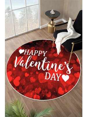 Pelura Halı Happy Valentine's Day Sevgililer Günü Özel Tasarım Yuvarlak Dijital Baskı Halı