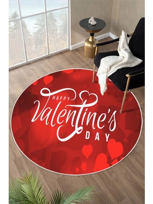 Pelura Halı Happy Valentine's Day Özel Tasarım Yuvarlak Dijital Baskı Halı