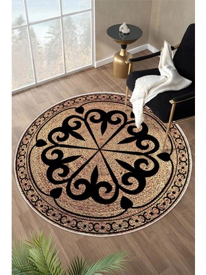 Pelura Halı Sisal Görünümlü Desenli Dijital Baskılı Yıkanabilir Kaymaz Yuvarlak Halı