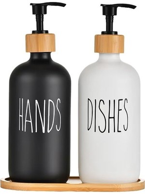 Hepta Collection Sıvı Sabunluk Seti, Bambu Kapaklı, Siyah ve Beyaz, 500ML, Mutfak Banyo Için Bulaşık Sabunluğu, , Ahş