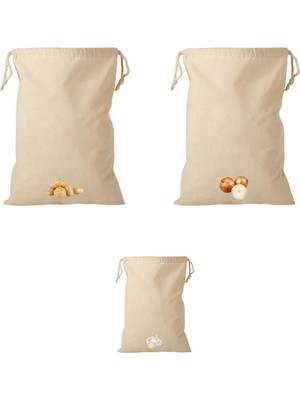 Hepta Collection %100 Pamuk Ham Bez Patates Kesesi (40X50 Cm), Soğan Kesesi (40X50 Cm), Sarımsak Kesesi (20X30 Cm) (3