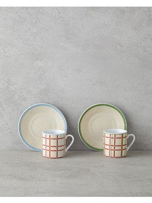 English Home Vibe Porselen 4 Parça 2 Kişilik Kahve Fincan Takımı 80 ml Renkli