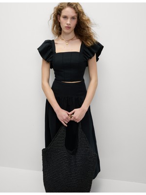 Marks & Spencer Keten Karışımlı Regular Fit Crop Top