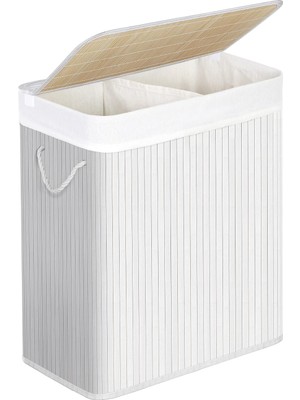 Hepta Collection Bambudan Yapılmış Çamaşır Sepeti, 2 Bölmeli Çamaşır , Kapaklı Çamaşır Ayırıcı ve Çıkarılabilir Çamaş