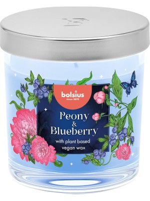 Hepta Collection Bolsius Şakayık ve Yaban Mersini Kokulu Kavanozda Mum – Kapaklı, Mavi – 25 Saat Yanma Süresi – Doğal