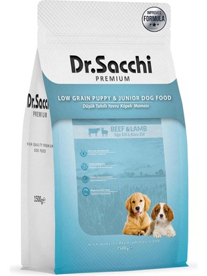 Hepta Collection Dr.sacchi Premium Düşük Tahıllı Sığır Etli ve Kuzu Etli Düşük Tahıllı Yavru Köpek Mamas 1,5 kg