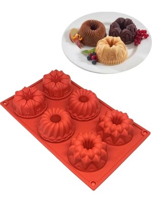 Hepta Collection Muffin 3D Figürlü 6lı Kek Çörek Çikolata Kalıbı Silikon Muffin Kalıp Kırmızı