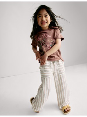 Marks & Spencer Saf Pamuk Nakışlı Palmiye Desenli Tişört (2‑16 Yaş)