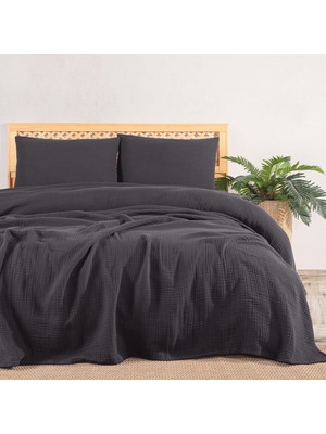 Hepta Collection Rayme Tekstıl Müslin Yatak Örtüsü Seti Çift Kişilik, Şık Düz Renk 100% Pamuk 4 Kat Muslin Yastık Kıl