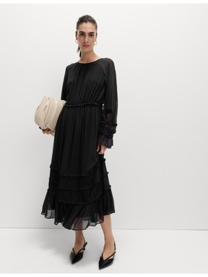 Marks & Spencer Fırfırlı Midi Elbise