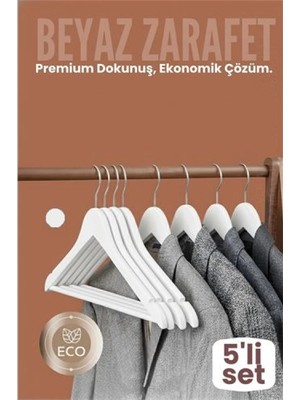 MiraLive 5'li Lüks Beyaz Elbise Ceket Askısı - Ergonomik & Kaymaz Plastik Askı Seti -  Ahşap Görünümlü
