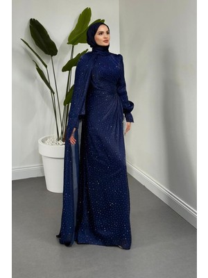 Merven Akyüz Lunara Taşlı Janjan Kumaş Abiye Lacivert