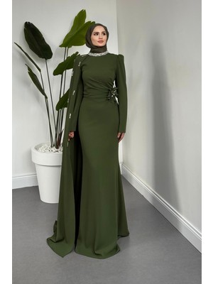 Merven Akyüz Aurelia Balık Kesim Krep Abiye Haki