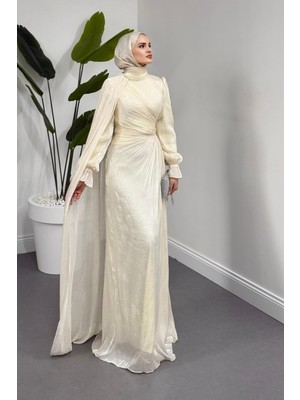 Merven Akyüz Lunara Taşlı Janjan Kumaş Abiye Ekru