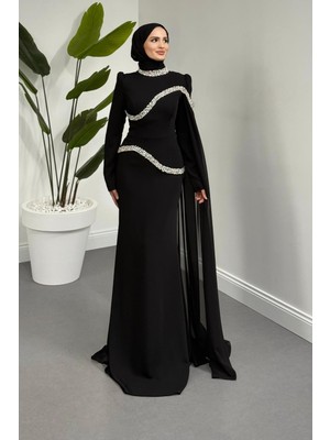 Merven Akyüz Stareh Taşlı Yandan Abiye Siyah