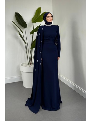 Merven Akyüz Aurelia Balık Kesim Krep Abiye Lacivert