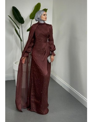 Merven Akyüz Lunara Taşlı Janjan Kumaş Abiye Gül Kurusu