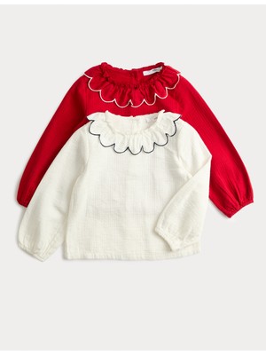 Marks & Spencer 2’li Saf Pamuklu Uzun Kollu Üst (2-10 Yaş)