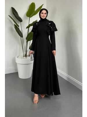 Merven Akyüz Roxana Taşlı Krep Abiye Siyah