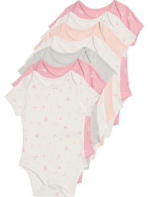 Marks & Spencer 7'li Saf Pamuklu Çiçekli Bodysuit Seti (5-3 Yaş)
