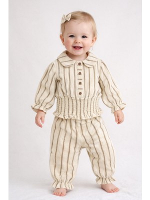Baby Hola Müslin Kız Bebek Gipe Detaylı Bluz ve Fırfırlı Pantolon Ikili Set Babyhola 2012