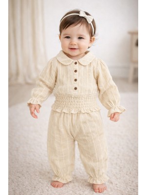 Baby Hola Müslin Kız Bebek Gipe Detaylı Bluz ve Fırfırlı Pantolon Ikili Set Babyhola 2012