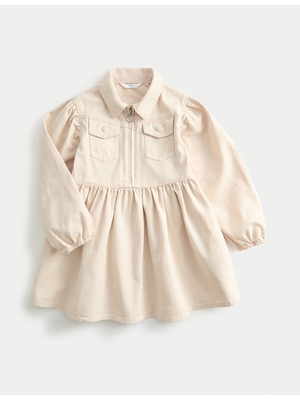 Marks & Spencer Saf Pamuk Denim Elbise (2-8 Yaş)