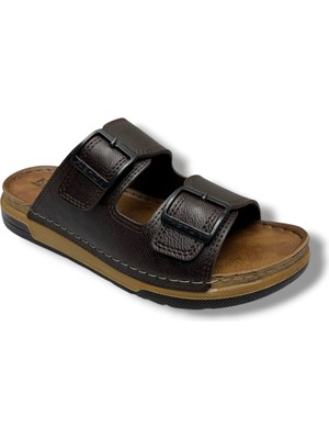 Enova M253-0202-26 Deri Anatomik Soft Çift Bant Erkek Terlik