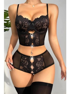 Aria's Closet Arias Closet Özel Bölgesi Açık Siyah Dantelli Fantezi Büstiyer Takım