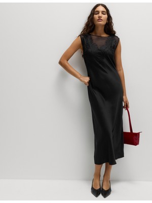 Marks & Spencer Saten & Dantel Detaylı Elbise