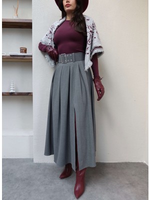 Esra Helvacı Kemerli Yüksek Bel Pileli Etek